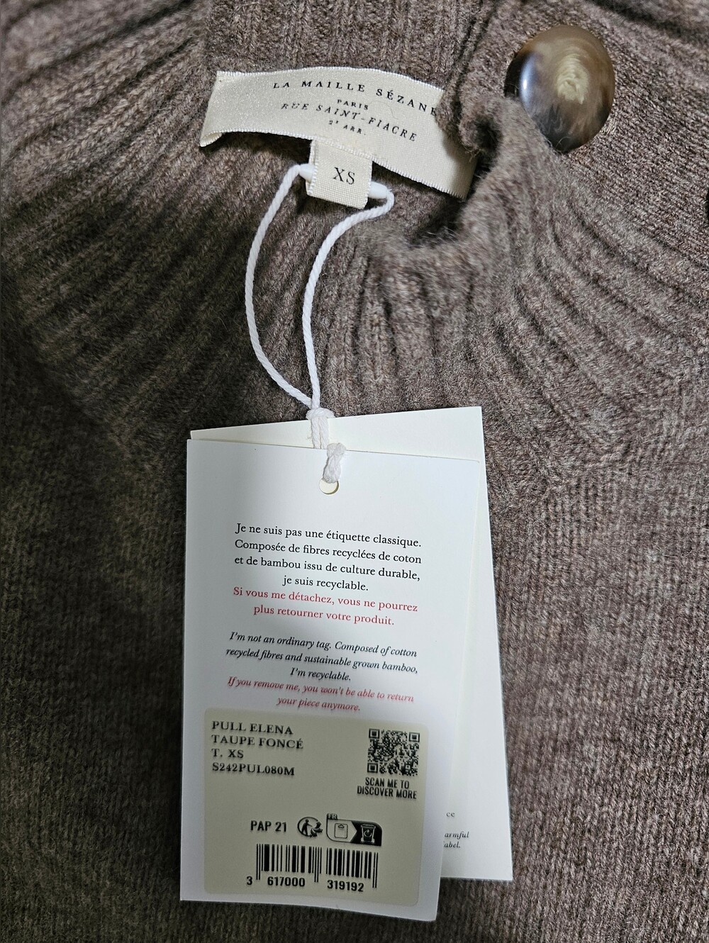 NWT! Sezane Elena 100% Yak Wool Jumper Sweater Taupe Brown Tan Size XS - Picture 9 of 11